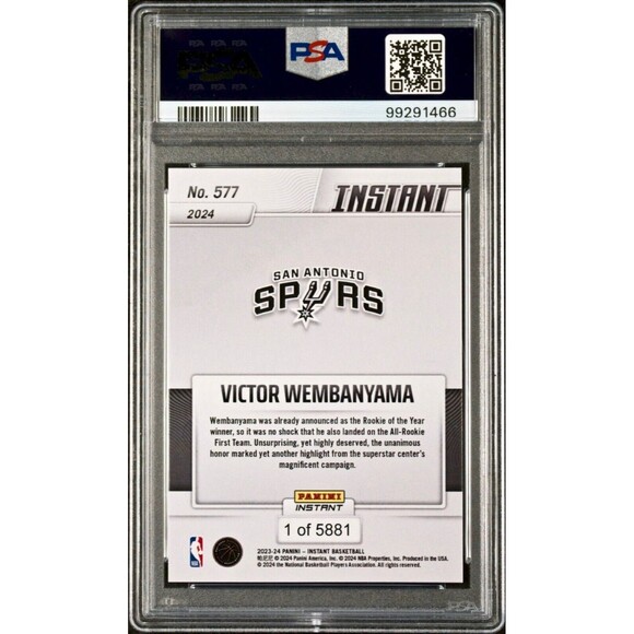 Victor Wembanyama 2023 Panini NBA All-Rookie 1st Team #577 Rookie Card PSA 8 - Picture 2 of 2